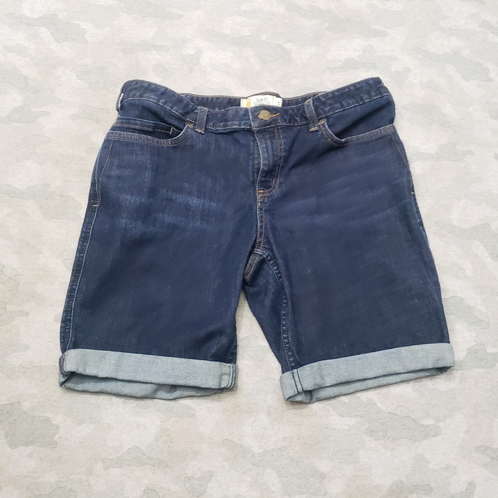 Carhartt Shorts Women 14 Blue Slim Fit Cuffed Denim Dark Wash Workwear